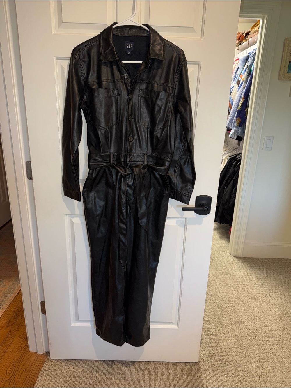 GAP Black Faux Leather Jumpsuit Small